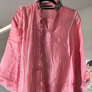 Pink Women's Wedding Dress with Scarf